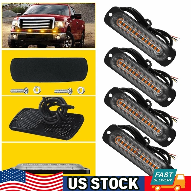4PCS Amber 12 LED Car Truck Beacon Warning Hazard Flashing Strobe Light Bar