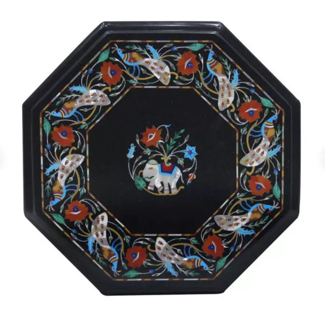 12" schwarzer Marmor Couchtisch mit Intarsien Pietra Dura Art Handmade Home...