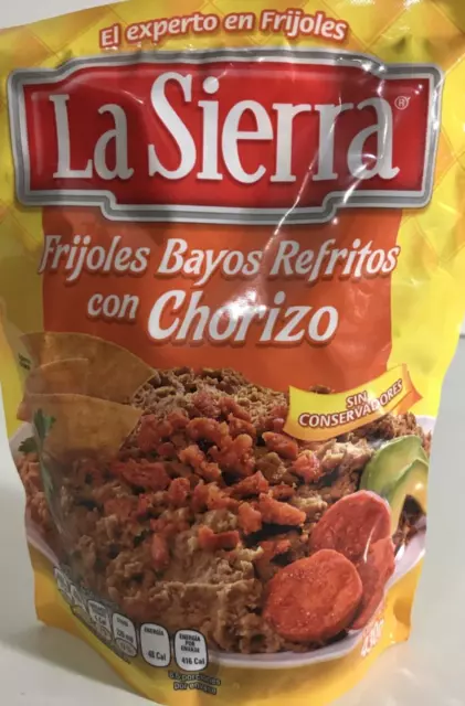 4-Pack La Sierra Frijoles Bayos Chorizo Ref. 430g/15oz Refried Beans w/Chorizo