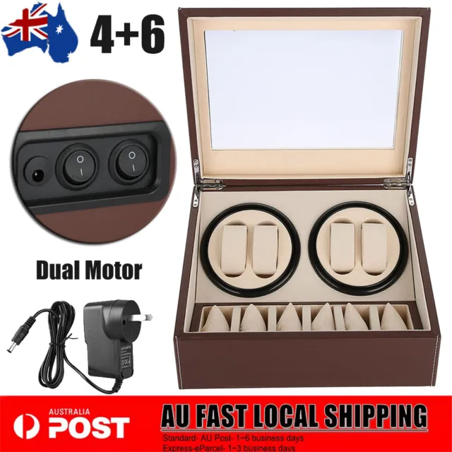 4+6 Slot Watch Winder Luxury Automatic Dual Motor Display Box PU Storage Case AU
