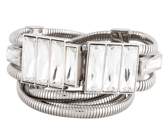 JUDITH LEIBER BELT Ice Cubes Crystal Snake Stretch Silver Tone 26-30 ...