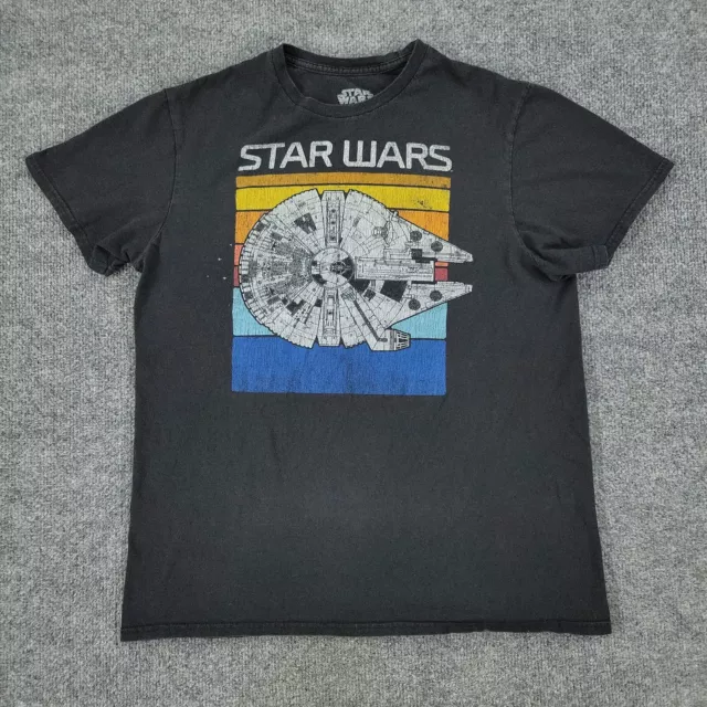 Star Wars Shirt Men's Medium Black Millennium Falcon Graphic Tee Short Sleeve