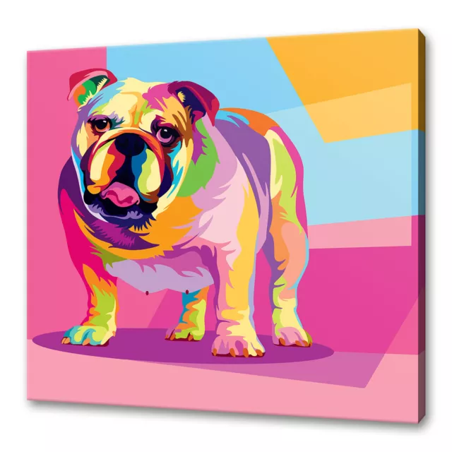 Bulldog Dog Colourful Animal Modern Canvas Print Picture Wall Art 12"x12"