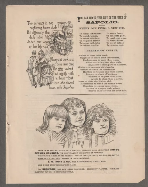 1888 SAPOLIO Magazine AD~Two Servants~SOZODONT~Esterbrook's STEEL PENS/Camden NJ