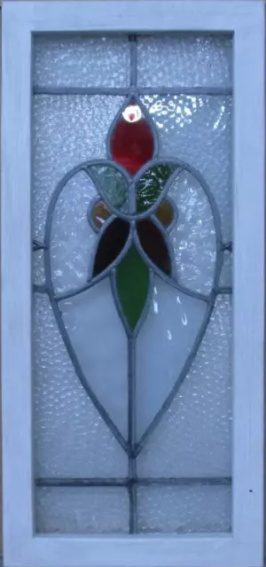 MIDSIZE OLD ENGLISH LEADED STAINED GLASS WINDOW Cute Floral 12.75" x 28.25"