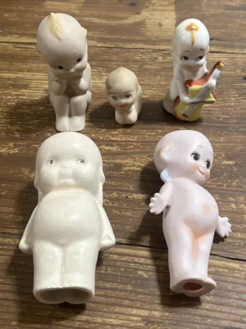 Lot 5 Vintage Bisque Porcelain Mini Kewpie  Dolls  Figurines Hand Painted Japan