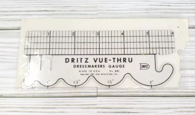 Vintage Dritz Dressmakers Gauge Vu-Thru Scallops Buttonhole Hems No. 641 Plastic