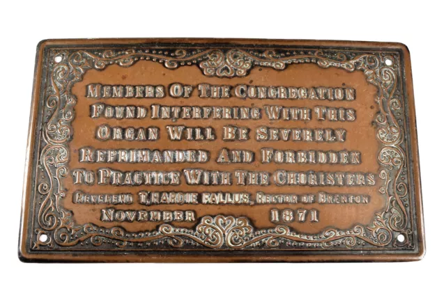 Vintage Old Rev Hardie Fallus Church Organ Congretation Small Copper Plaque