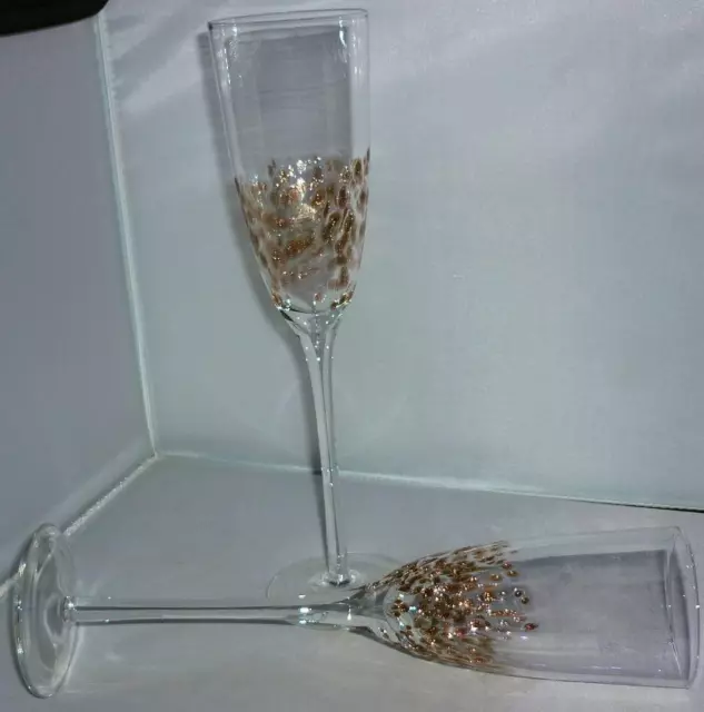 2 Stunning Stylish Rose Gold Fleck Champagne Prosseco Wine Glass Flute Glasses