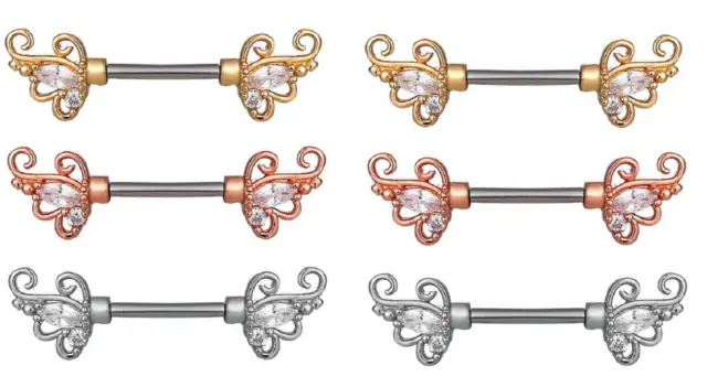 2 pcs Crystal Nipple Ring Vintage Surgical Straight Barbell Piercing Jewelry