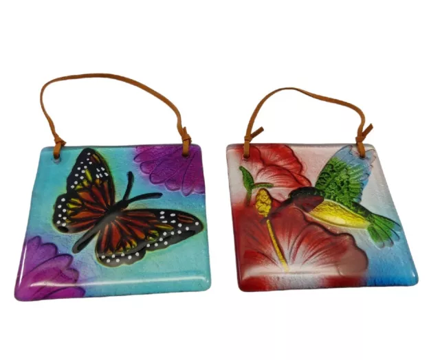 Hummingbird And Butterfly Design Square Glass Suncatchers READ!!!!