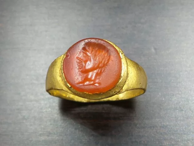 Ancient 2nd Cent. AD Roman 18K Gold & Carnelian Intaglio Children's Signet Ring