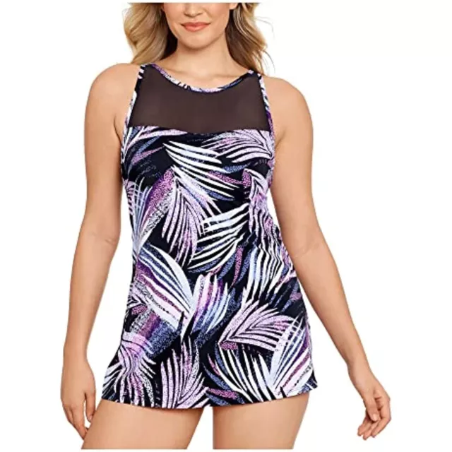 $109 Swim Solution Womens One-Piece Swimsuit Sz Sprinkle Leaf Mesh Black Size 10