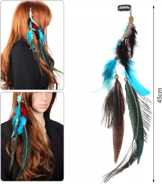 MWOOT Pack of 3 Clip In Feather Hair Extensions, Peacock Feathers Extension for 2