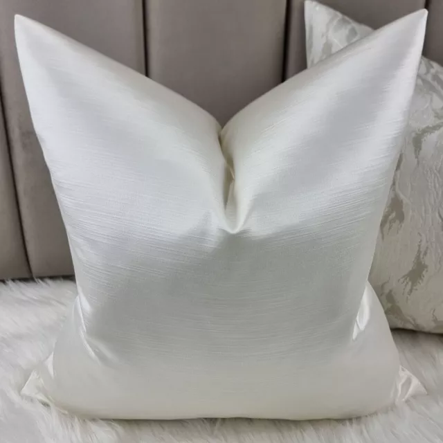 18"x18" Duchess Ivory Plain Luxury Slightly Ribbed Satin Elegant Cushion Cover