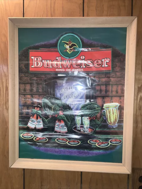 Vintage 1980s Budweiser King Of Beers Iguanas 20x16 Poster (framed)