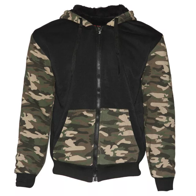 Mens Army Camo Zip Up Hoodie Sherpa Fleece Lining Sweater Jacket