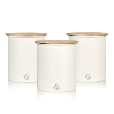 Salton Swan Kitchen Steel Storage Containers for Dry Goods, 3 Pack Cotton White