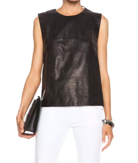 Casual Handmade Women's Party Black Lambskin Leather Top Formal Stylish Genuine