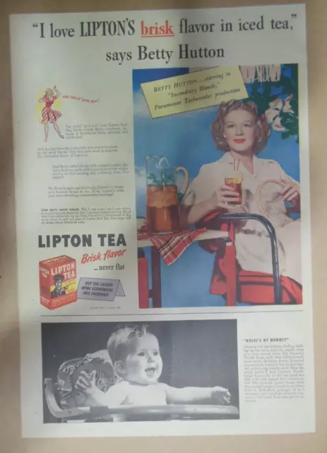 Lipton Tea Ad: Betty Hutton Loves Lipton Tea ! from 1940's Size: 11 x 15 inches