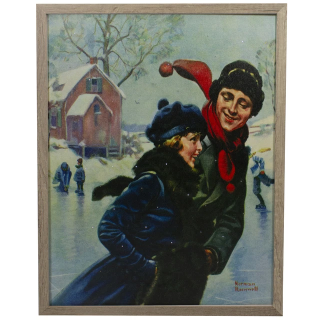 Northlight 19" Fiber Optic Norman Rockwell  Ice Skating Christmas Wall Art