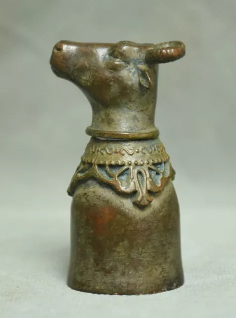 6.5CM Folk Chinese Old Bronze Dynasty Cattle  Ox Animal Head Pot wineglass
