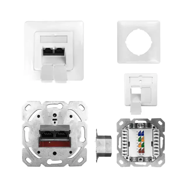 Presa Dati di Rete Incavo Cat6A 500MHz 2Port Schermato Bianco Ob / Un 5er-Set 2