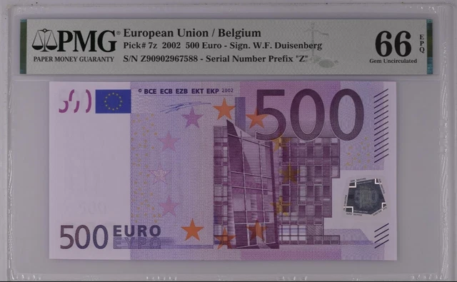 BELGIUM 500 Euro 2002 Z-serie, Duisenberg Sign, PMG 66 BELGIUM 500 Euro 2002 Z-serie, Duisenberg Sign, PMG 66