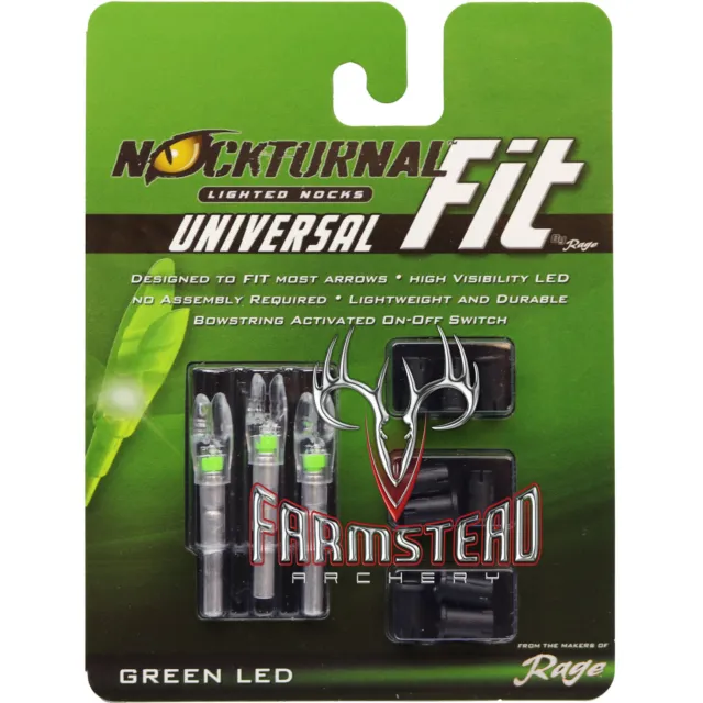 Rage NockTurnal Universal Fit Lighted Nock Green 3pk H S GT X #01185