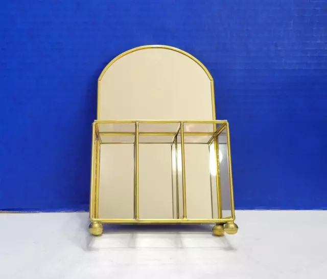 Vintage Gold Brass and Glass Display Cabinet Mirrored Open Shelves