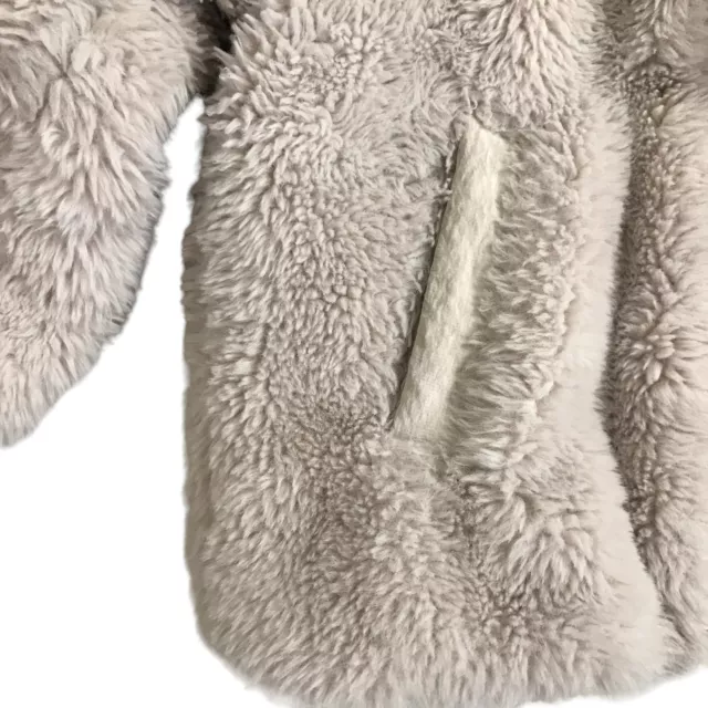 Zara Kids Giacca Orsacchiotto Pelliccia Finta Cappotto Beige Ragazze Età 3-4 Tasche Con Cappuccio Con Cerniera 3