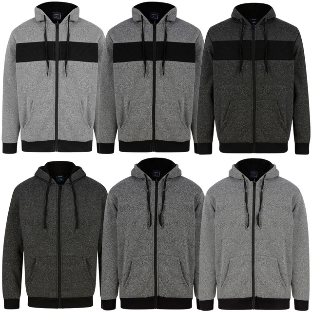 Men's Hooded Top Hoodie  Zip Up Borg Fleece Lined Jacket Hoody Warm Winter Work