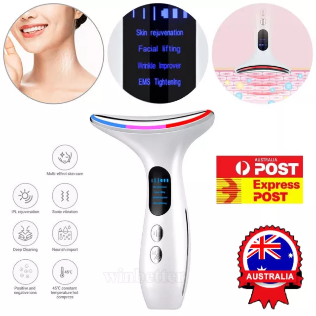 Color LED Neck Massager Photon Therapy Face Lifting Vibration Anti-Wrinkle Aging