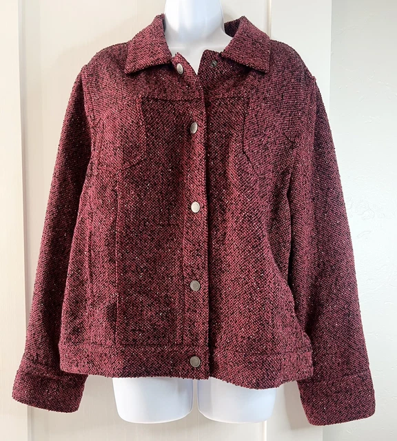 J. Jill Red Black Wool Blend Button Jacket Pockets Women's Medium X Large Snaps