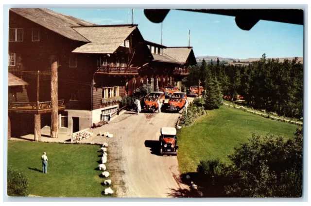 c1960's Glacier Park Hotel Cars Scene In East Glacier Park Montana MT Postcard