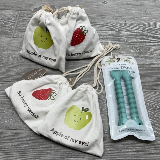 NEW Baby Lot of FIVE DemDaco Wooden Teethers And Ryan & Rose Silicone Utensils