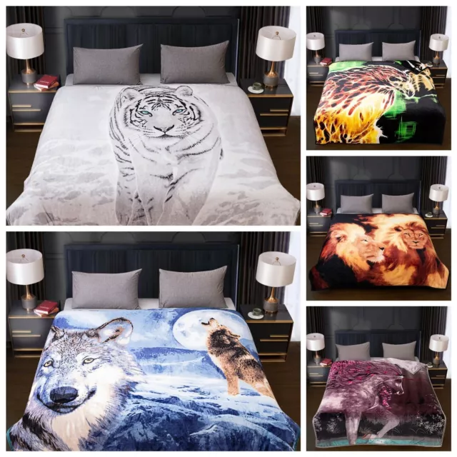 De Lujo Ecopiel Polar 3D Estampado Animal Manta Visón Suave Cálido Cama 2 Tallas