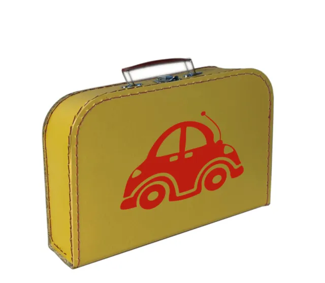 Pappkoffer gelb mit Auto - Kinderkoffer für Spielzeug