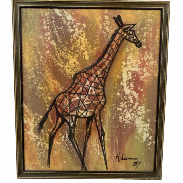 Original Watercolor & Ink Giraffe Drawing Painting Artist Signed Etching 1987