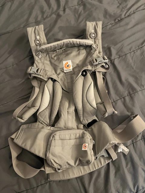Pearl Grey Ergo Baby Carrier Omni 360, 100% Cotton Adjustable Straps w/ Pouch