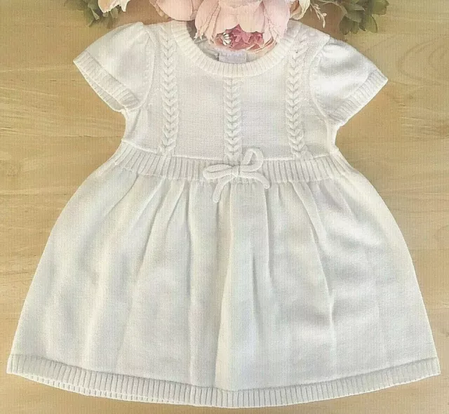 Baby Girl Dress Knitted Cream Special Occasion 100% Cotton 3 6 months New