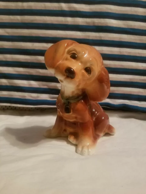 Vintage Royal Copley Puppy Dog Cocker Spaniel Figurine Pottery 1950s