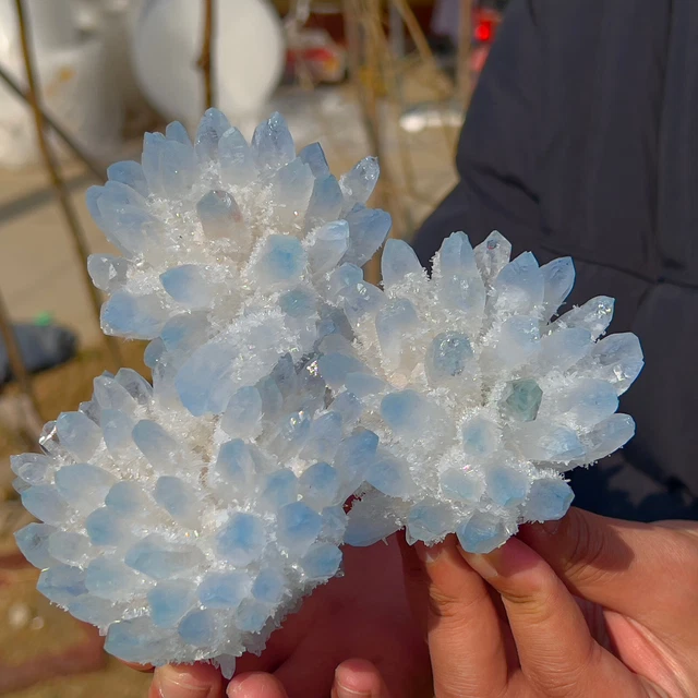 2.01LB New Find sky blue Phantom Quartz Crystal Cluster Mineral Specimen Healing 9