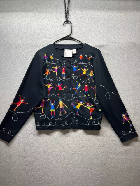 VTG Michael Simon Embroidered Cardigan Sweater Women's Small Skating Winter Snow