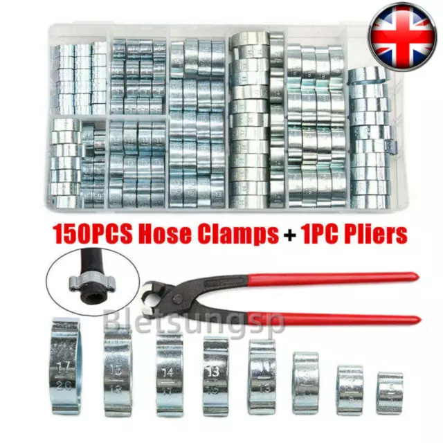 150X Double Ear Clamp O Clips Kit Crimp Air Silicone Petrol Water Fuel Hose Pipe