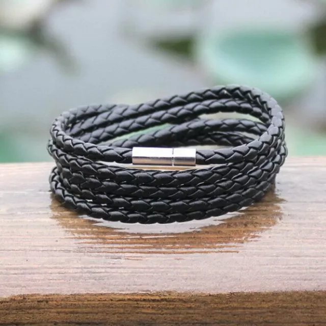 Multilayer Men Leather Wrap Braided Wristband Punk Bracelet Bangle Punk Jewelry