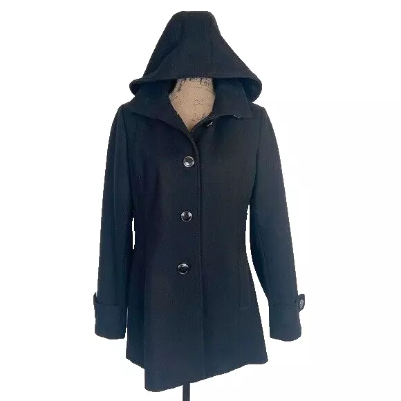 Kenneth Cole New York Wool Blend Women’s Jacket Coat Size 8 Color Black Hooded