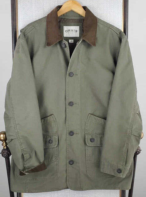 ORVIS Size Large Mens OD Green Cotton Insulated Field Jacket Corduroy Coat Army