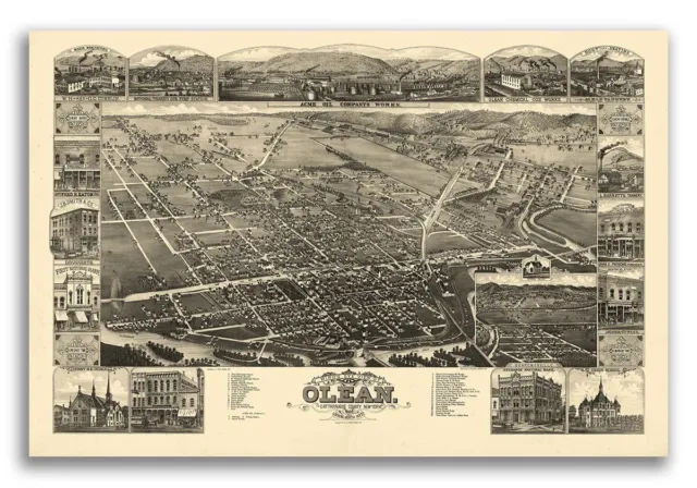Olean New York 1882 Historic Panoramic Town Map - 16x24