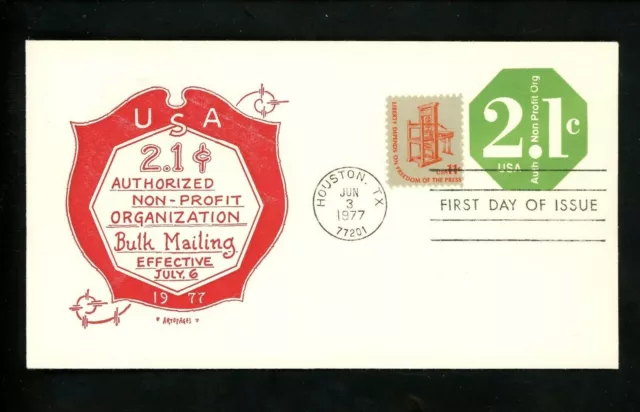 US FDC #U578 Artopages 1977 Houston TX Hexagon Non-Profit